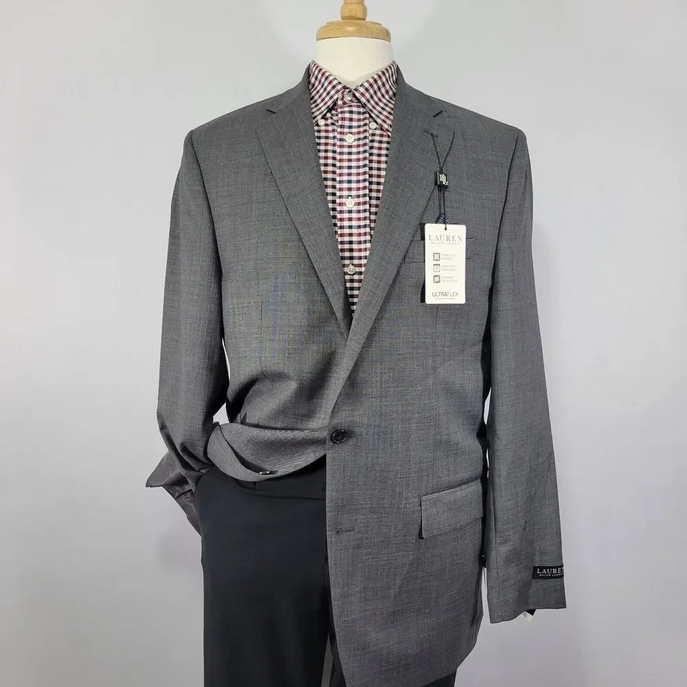 Lauren‎ Ralph Lauren Men's Sport Coat Blazer Two Button Gray Wool Stretch 42XL